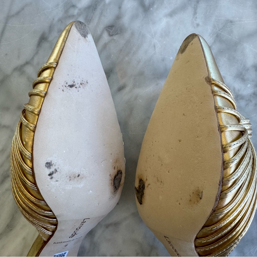 Larroude Gold Heeled Mules - Picture 4 of 9